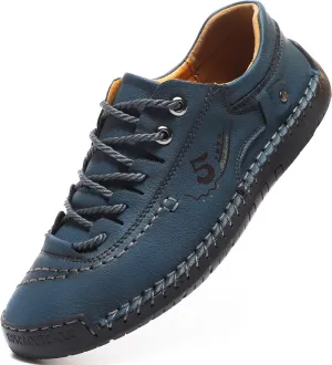 Mens Casual Shoes Summer Breathable Sneakers Loafers Walking Shoes Hand Made Lace-Up Leather Dress Flats Shoes for Driving Business Working Office