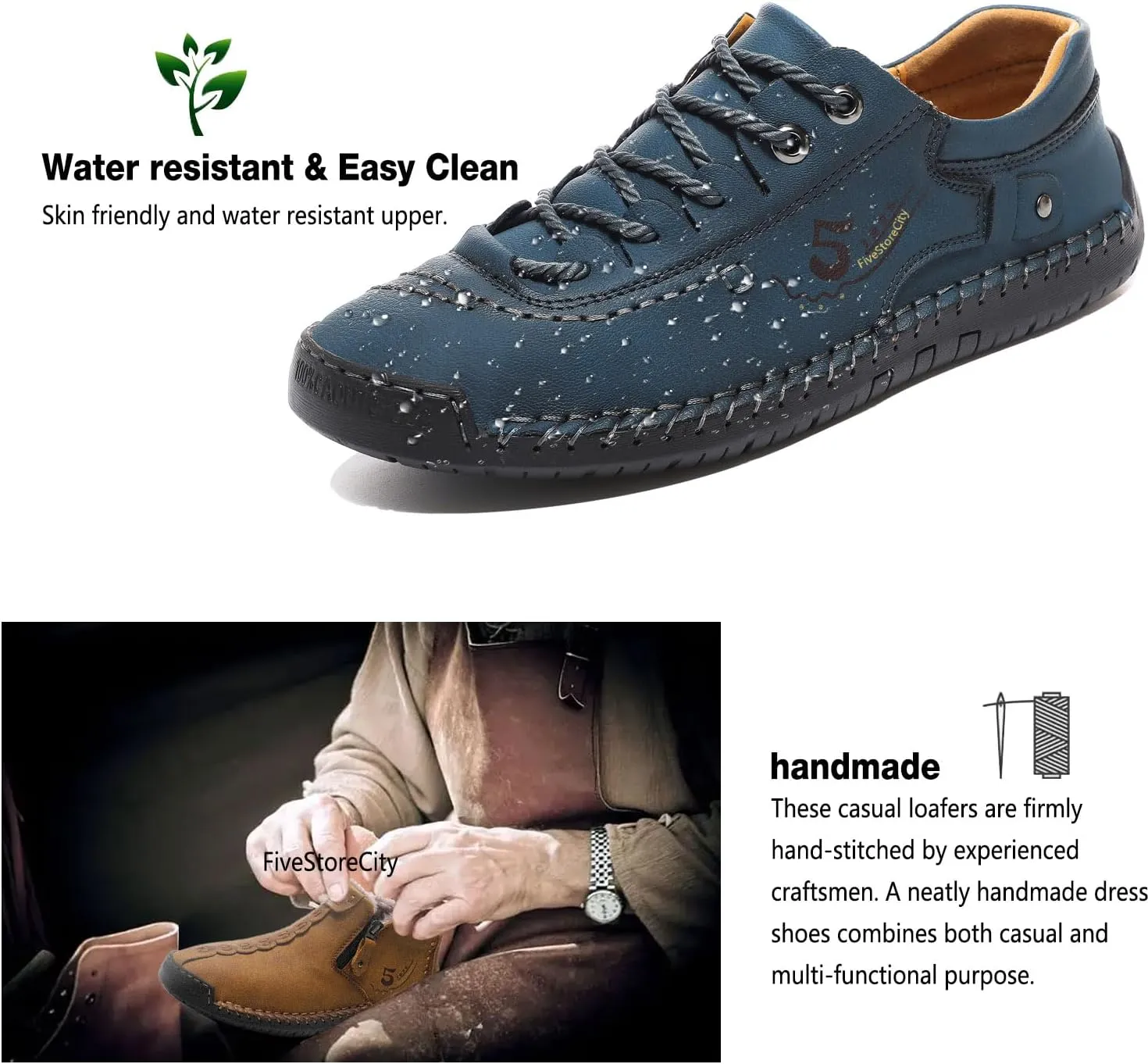 Mens Casual Shoes Summer Breathable Sneakers Loafers Walking Shoes Hand Made Lace-Up Leather Dress Flats Shoes for Driving Business Working Office