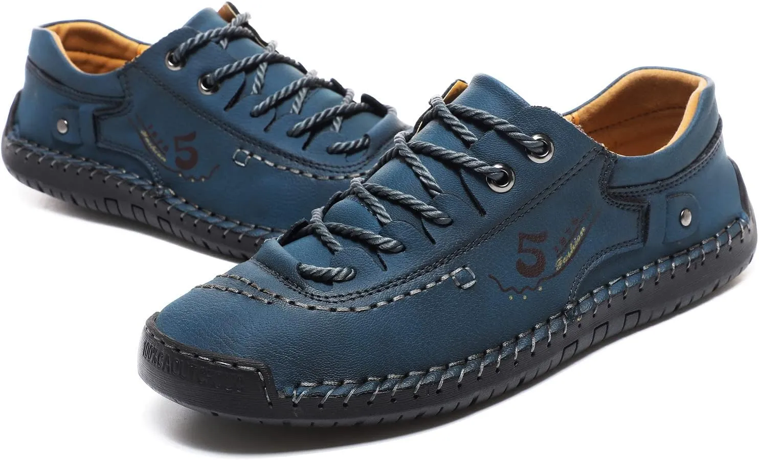 Mens Casual Shoes Summer Breathable Sneakers Loafers Walking Shoes Hand Made Lace-Up Leather Dress Flats Shoes for Driving Business Working Office