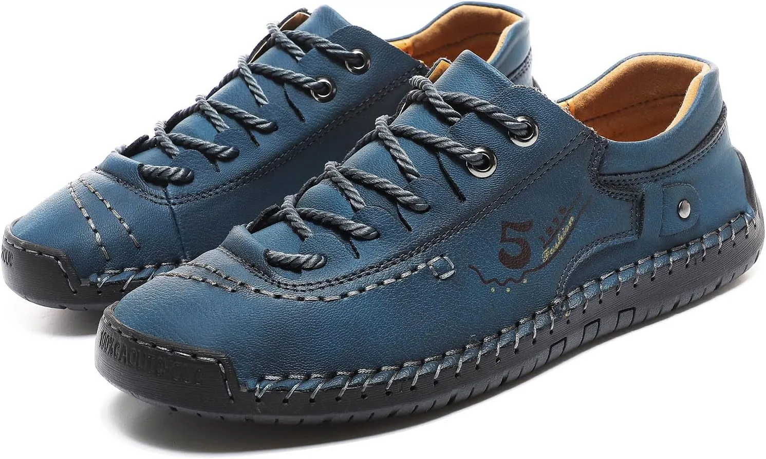 Mens Casual Shoes Summer Breathable Sneakers Loafers Walking Shoes Hand Made Lace-Up Leather Dress Flats Shoes for Driving Business Working Office