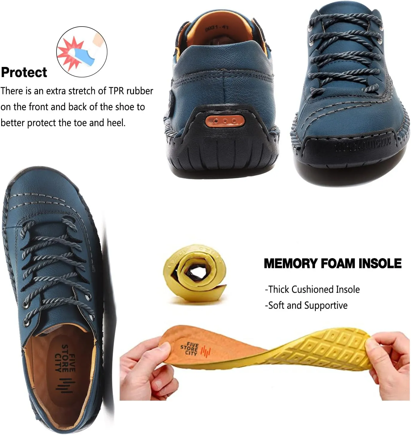 Mens Casual Shoes Summer Breathable Sneakers Loafers Walking Shoes Hand Made Lace-Up Leather Dress Flats Shoes for Driving Business Working Office