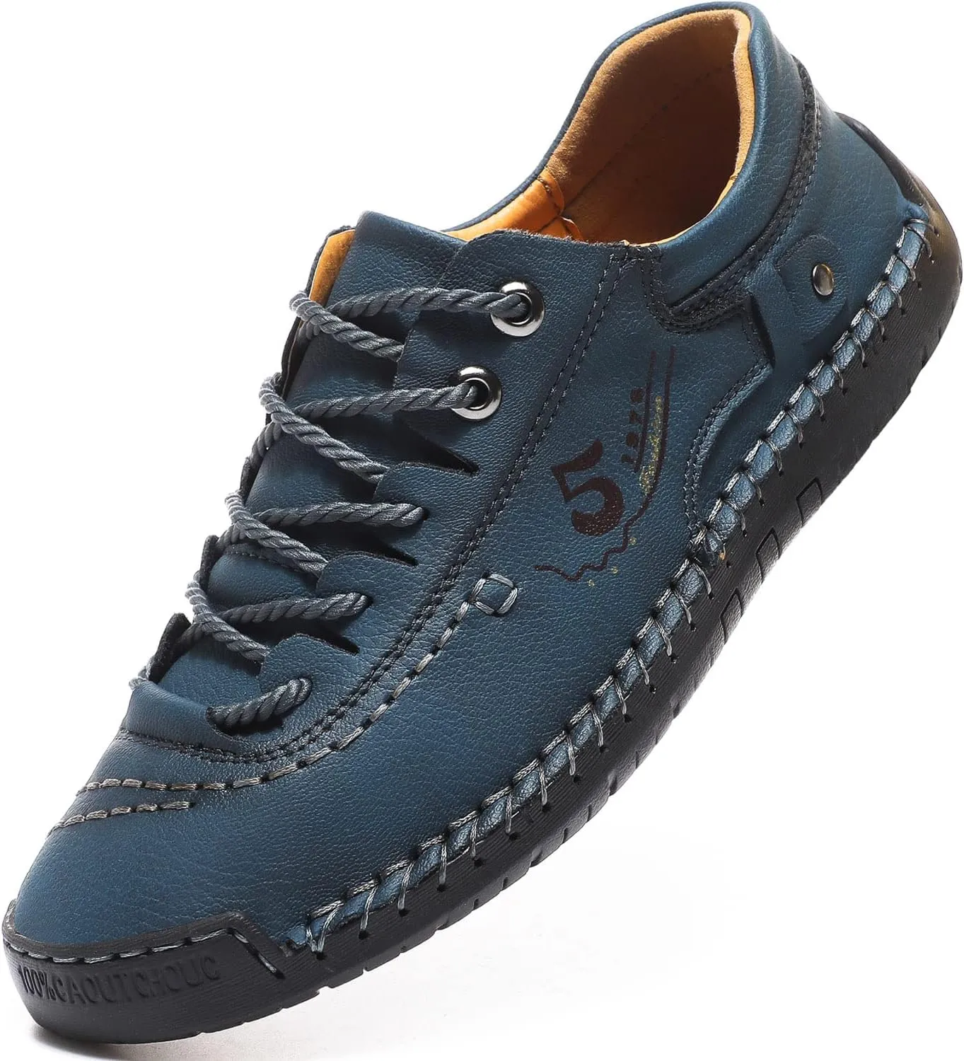 Mens Casual Shoes Summer Breathable Sneakers Loafers Walking Shoes Hand Made Lace-Up Leather Dress Flats Shoes for Driving Business Working Office