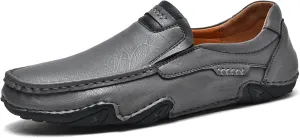 Men's Classic Business Leather Hand Stitched Flat Loafers Outdoor Comfortable Non-Slip Lightweight Driving Casual Shoes