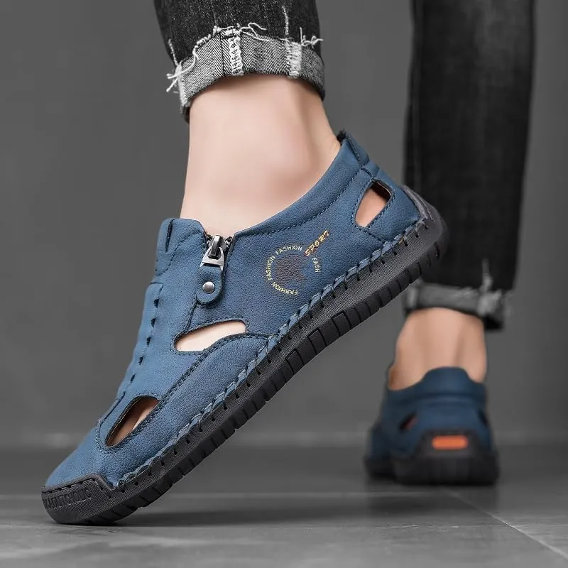 Men's Closed Toe Sandals For Men Leather Dress Mens Hiking Man White Blue Brown Black Size Summer Flip Flops Slippers Shoes Male Shoe Casual