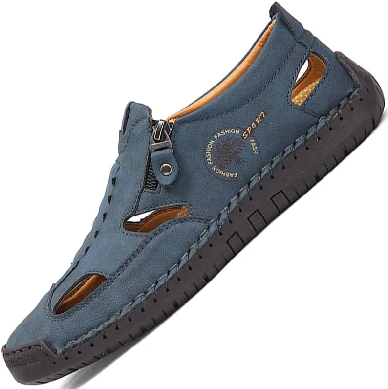 Men's Closed Toe Sandals For Men Leather Dress Mens Hiking Man White Blue Brown Black Size Summer Flip Flops Slippers Shoes Male Shoe Casual