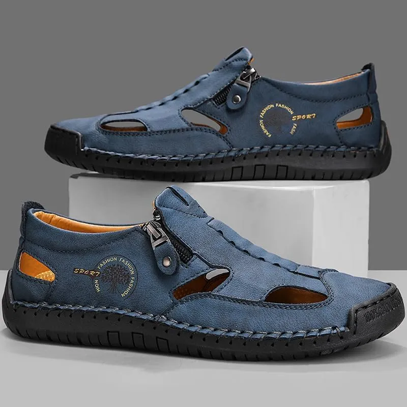 Men's Closed Toe Sandals For Men Leather Dress Mens Hiking Man White Blue Brown Black Size Summer Flip Flops Slippers Shoes Male Shoe Casual