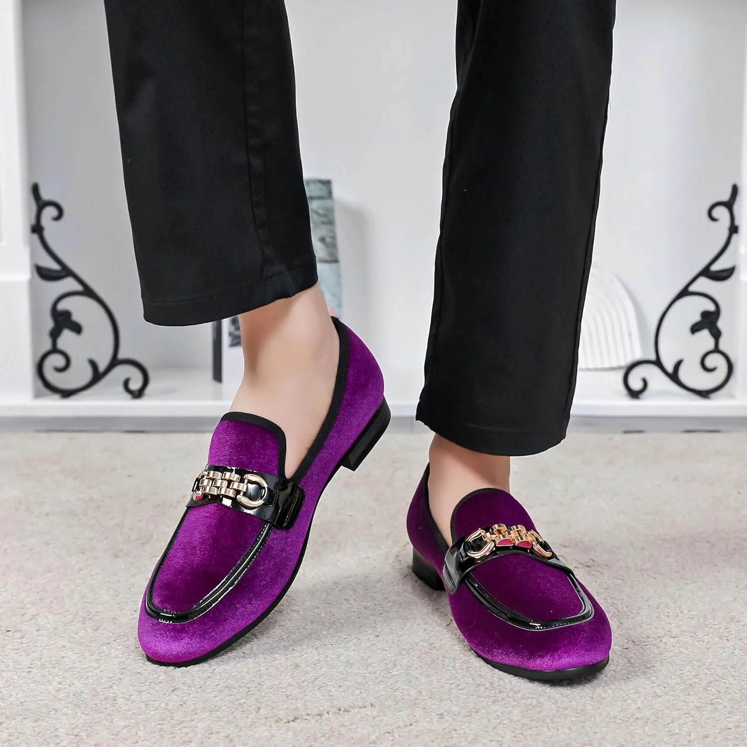 Men's Fashion Formal Velvet Loafers and Wedding Dress Shoes for Men, Penny Slip-On Smoking Luxury Men Casual Shoes