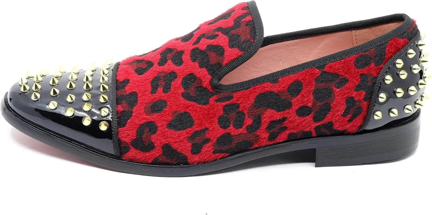 Men's Fashion Leopard Print Smoking Spike Dress Loafers Slip On Shoes SM-59