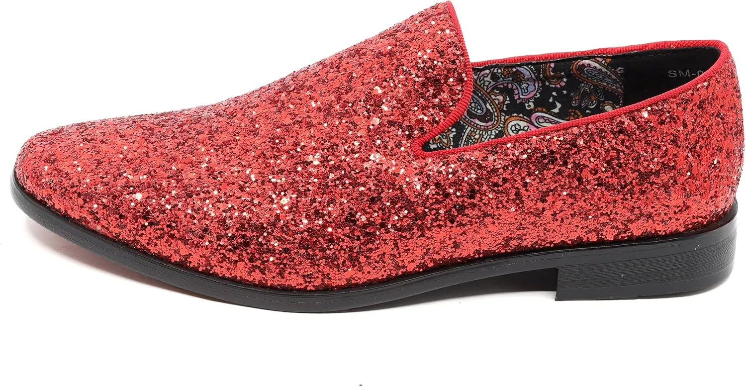 Men's Fashion Smoking Sparkly Glitter Sequin Dress Tuxedo Loafers Slip On Shoes SM-04