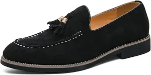 Mens Faux Suede Tasseled Leather Slip On Loafers,Casual Business Dress Shoes British Retro Moccasin Driving Shoes