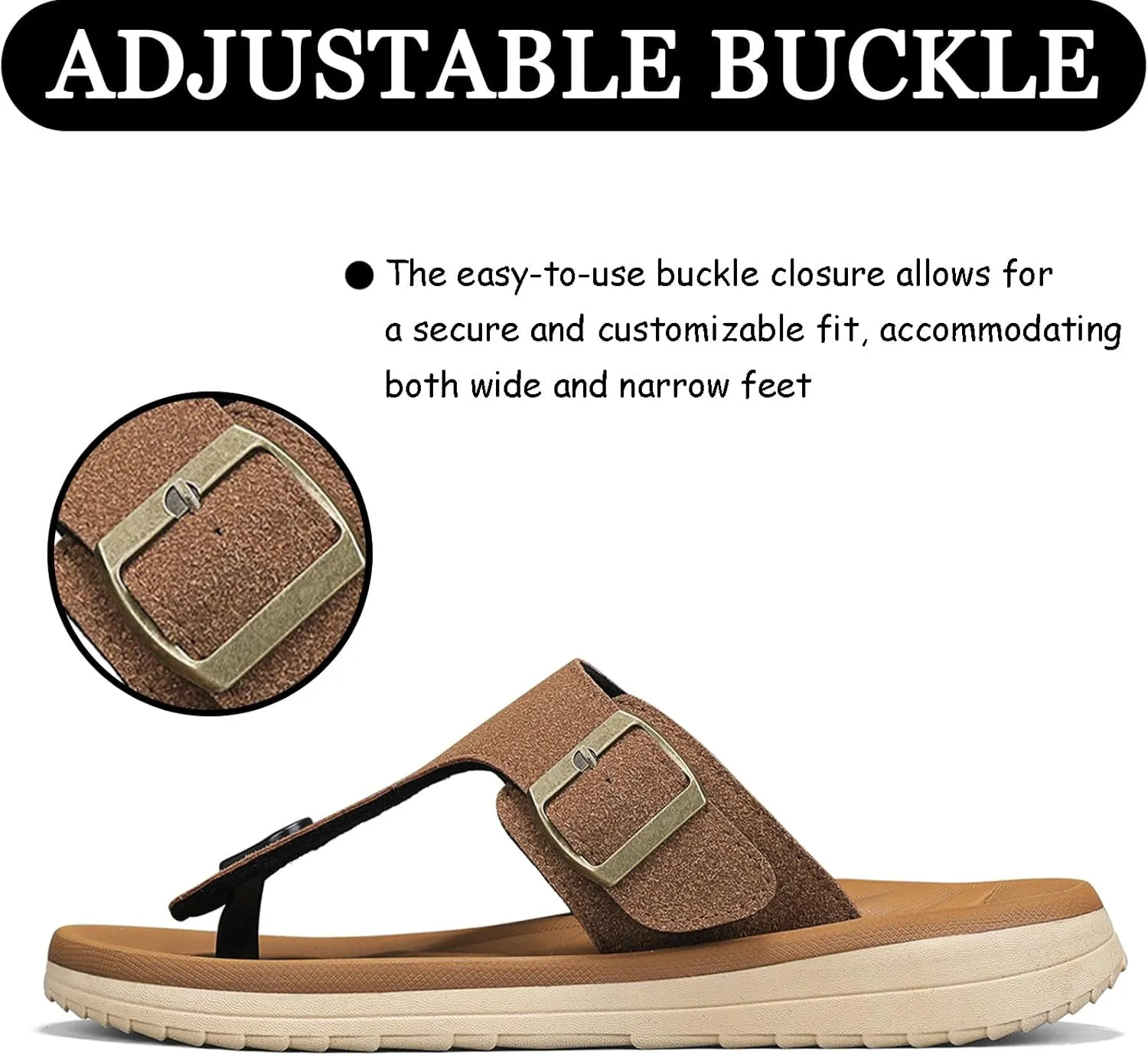 Mens Flip Flops Arch Support Sandals with Adjustable Buckle Straps Thick Athletic Cushion Sport Slides for Man Non-Slip Mens Beach Slipper Lightweight & Soft Comfort Fit