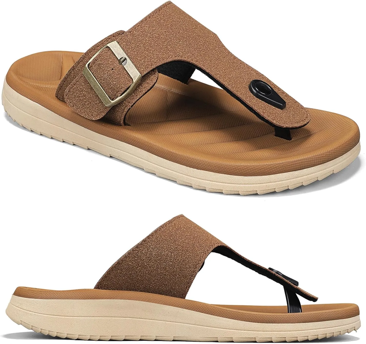 Mens Flip Flops Arch Support Sandals with Adjustable Buckle Straps Thick Athletic Cushion Sport Slides for Man Non-Slip Mens Beach Slipper Lightweight & Soft Comfort Fit