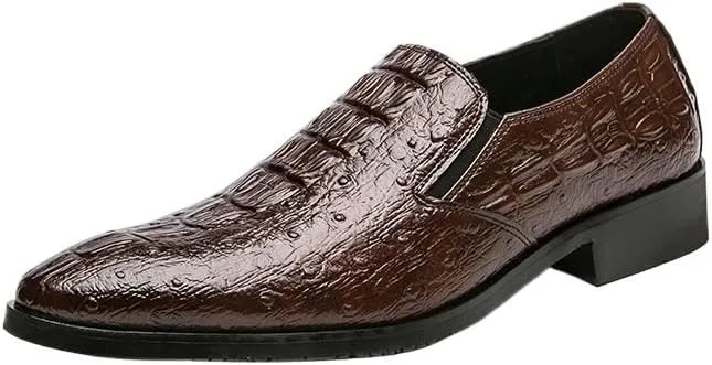 Men's Genuine Leather Oxford Shoes, Fashion Black Crocodile Pattern, Luxury Formal Height Increase Loafers, Office Dress Shoes for Walking and Driving