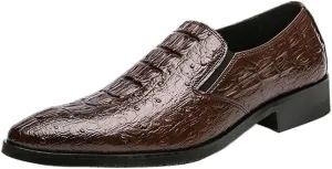 Men's Genuine Leather Oxford Shoes, Fashion Black Crocodile Pattern, Luxury Formal Height Increase Loafers, Office Dress Shoes for Walking and Driving