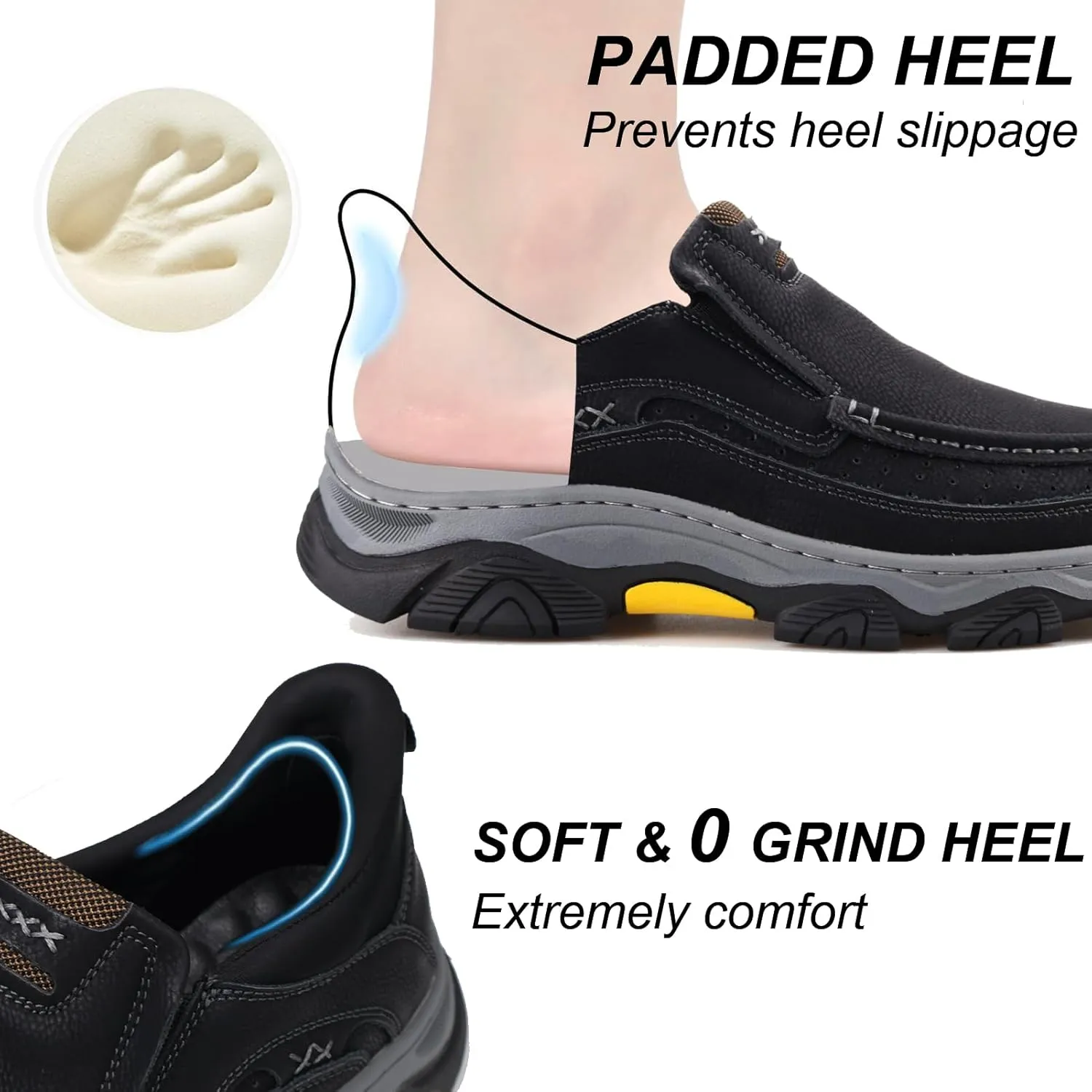 Mens Hands Free Slip On Leather Walking Outdoor Slip-Ins Loafers Work Hiking Causal Shoes