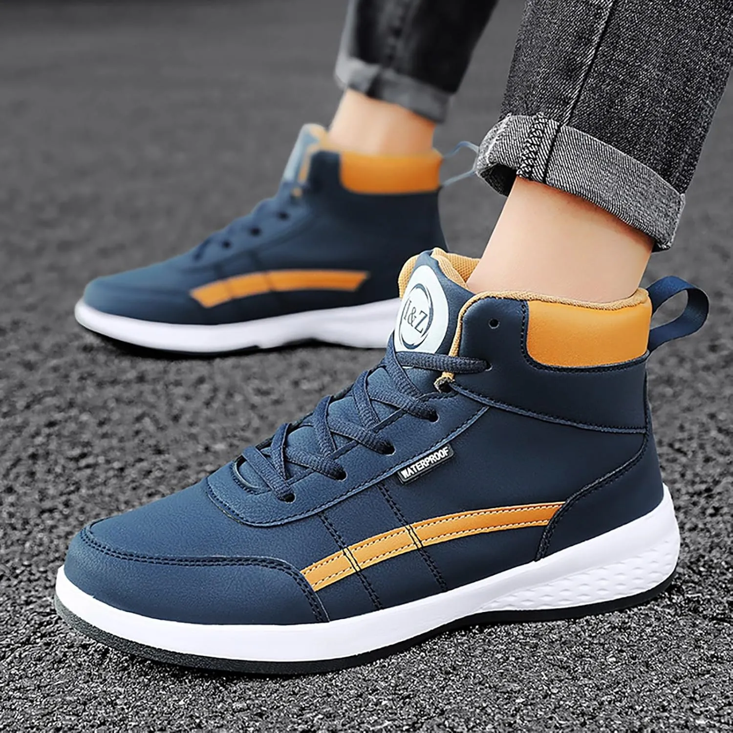 Mens High Top Sneakers Lace-up Casual Breathable Soft Walking Running Shoes Comfortable Tennis Shoes Flat Bottom Non Slip Mens Shoe for Summer Spring