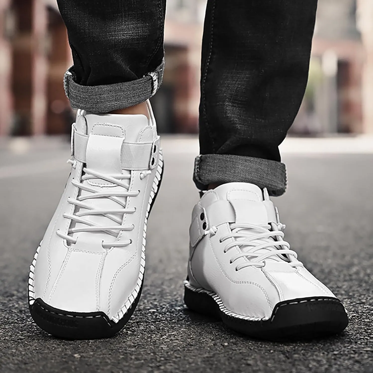 Mens High Top Sneakers Solid Color Lace-up Casual Breathable Soft Walking Running Shoes Comfortable Tennis Shoes Flat Bottom Non Slip Summer Spring Mens Shoe