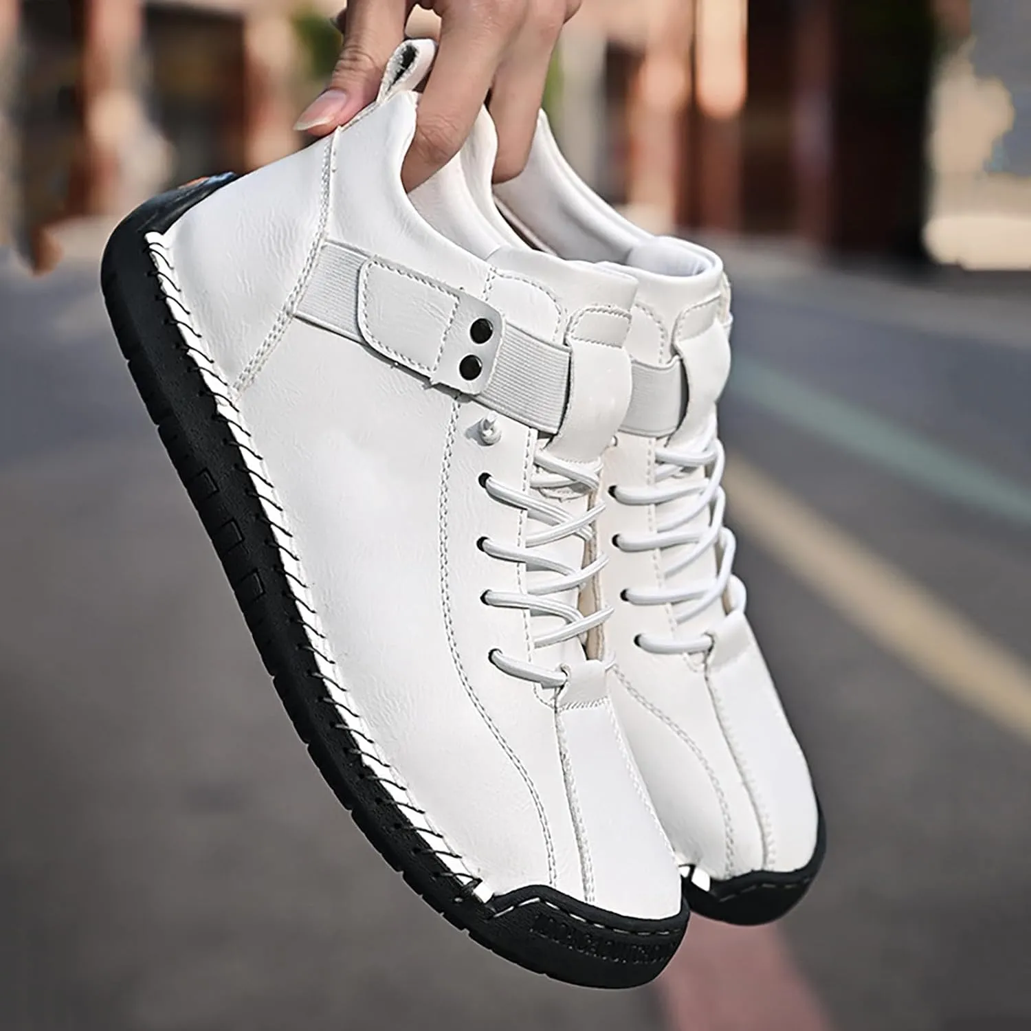 Mens High Top Sneakers Solid Color Lace-up Casual Breathable Soft Walking Running Shoes Comfortable Tennis Shoes Flat Bottom Non Slip Summer Spring Mens Shoe