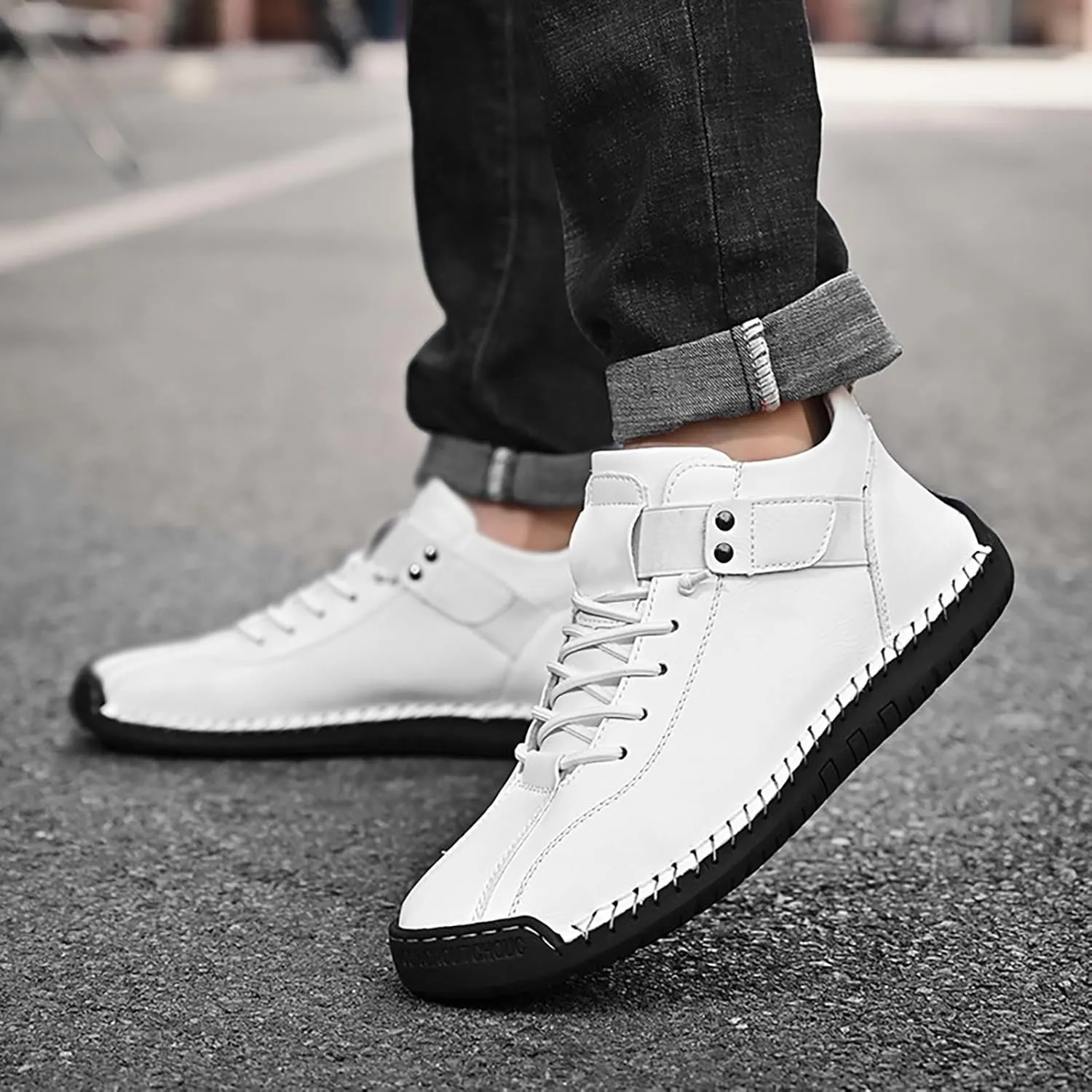 Mens High Top Sneakers Solid Color Lace-up Casual Breathable Soft Walking Running Shoes Comfortable Tennis Shoes Flat Bottom Non Slip Summer Spring Mens Shoe