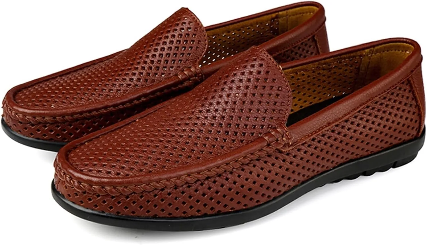 Men's Hollow Breathable Loafers - Lightweight Leather Moccasins with Flexible Slip-Resistant Sole for Comfortable Outdoor Wear