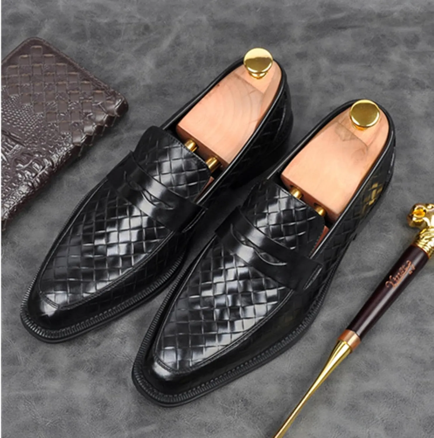 Men's Leather Driving Slip-on Dress Loafers Luxury Crocodile Print Soft Sole Business Oxford Shoes Classic Wedding Dress Shoes