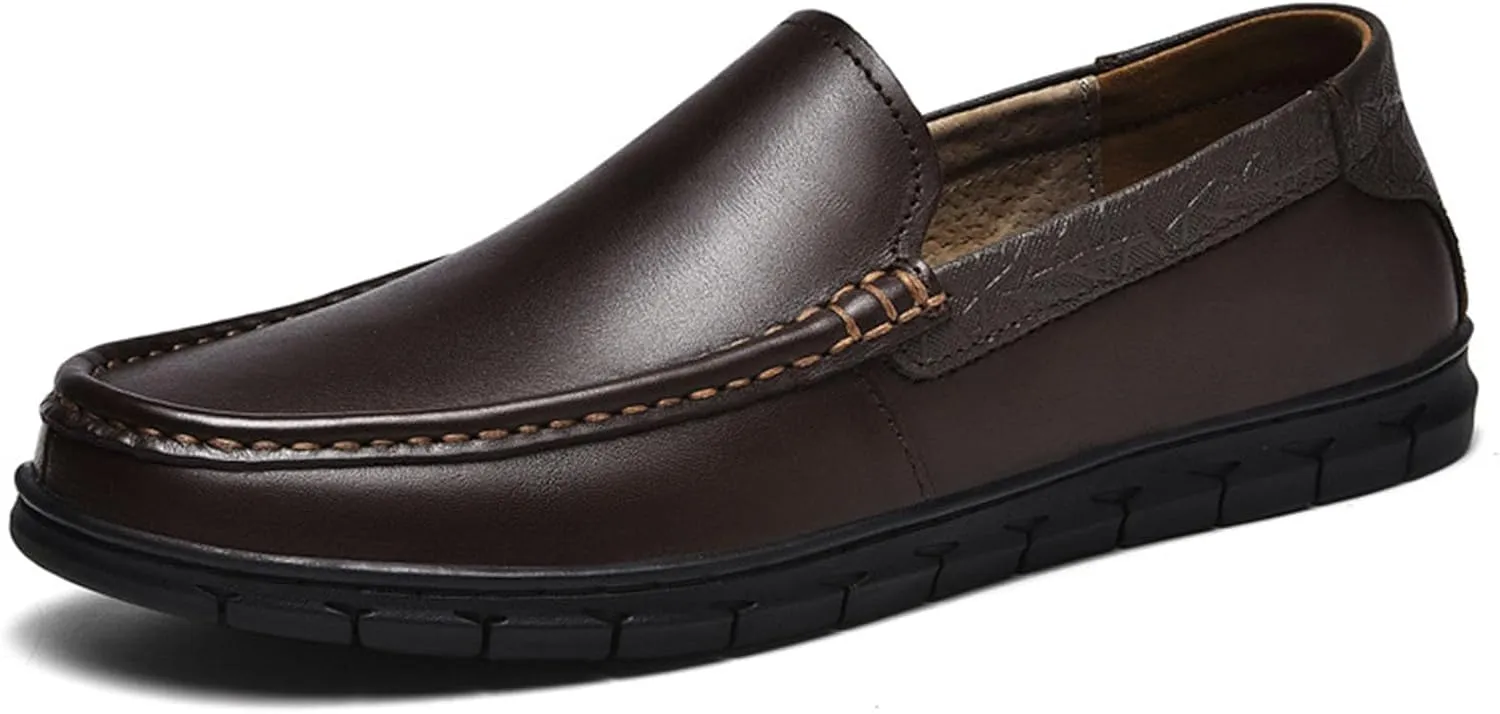 Men's Leather Slip-On Loafers Comfortable Non Slip Leather Shoes for Business Attire Lightweight Classic Fashion Breathable Driving Loafers