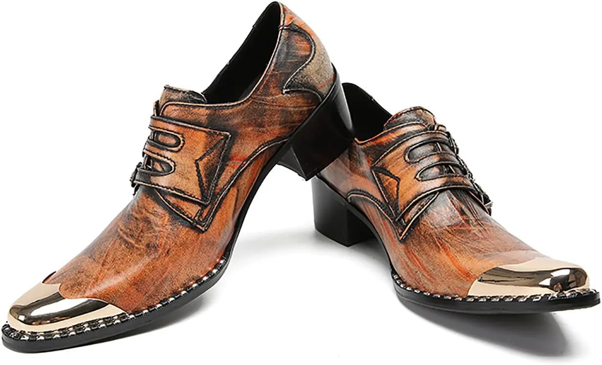 Mens Loafers Slip On Dress Party Casual Leather Metal Square Toe Heel Cowboy Shoes Fashion Buttons Handmade Western Shoes for Men