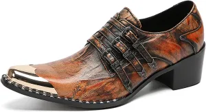Mens Loafers Slip On Dress Party Casual Leather Metal Square Toe Heel Cowboy Shoes Fashion Buttons Handmade Western Shoes for Men
