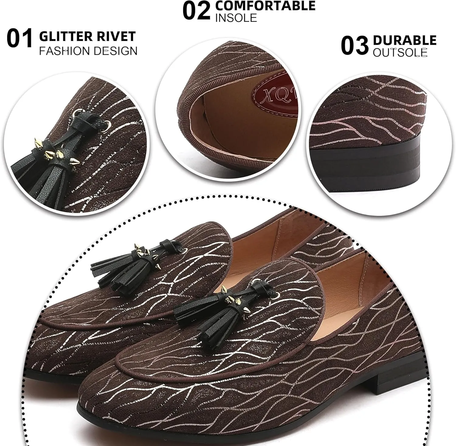 Men's Luxury Velvet Penny Loafers with Fashion Spiked, Casual Penny Loafers for Men, Noble Slip-on Dress Loafers Glitter Suede Smoking Slippers (Black)