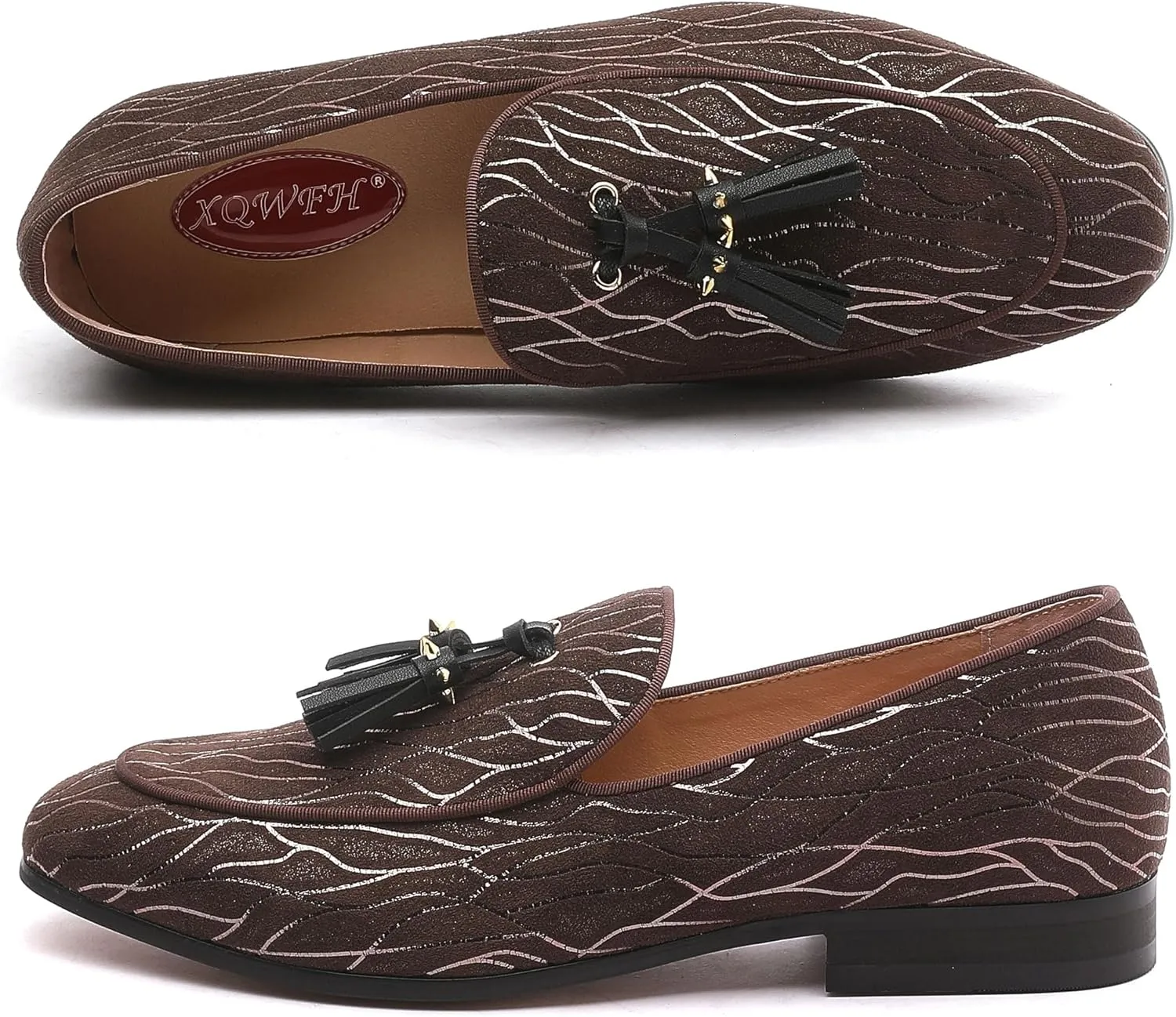 Men's Luxury Velvet Penny Loafers with Fashion Spiked, Casual Penny Loafers for Men, Noble Slip-on Dress Loafers Glitter Suede Smoking Slippers (Black)