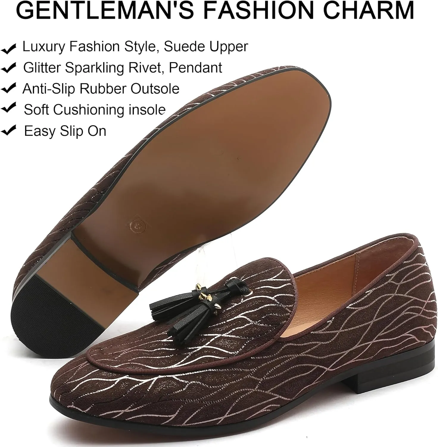Men's Luxury Velvet Penny Loafers with Fashion Spiked, Casual Penny Loafers for Men, Noble Slip-on Dress Loafers Glitter Suede Smoking Slippers (Black)