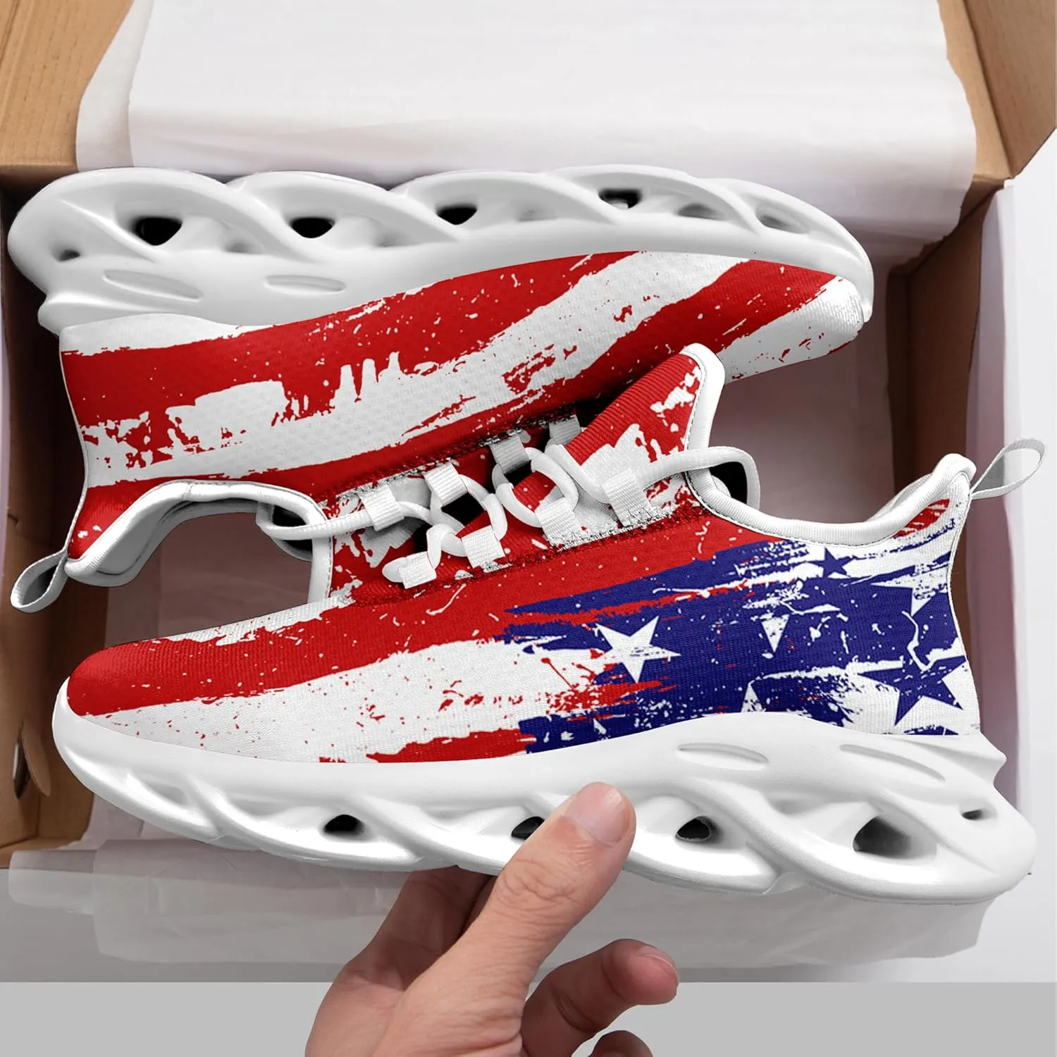 Men's Mesh Running Tennis Shoes, American Flag Patterns Design for Patriotic Enthusiasts and Veterans