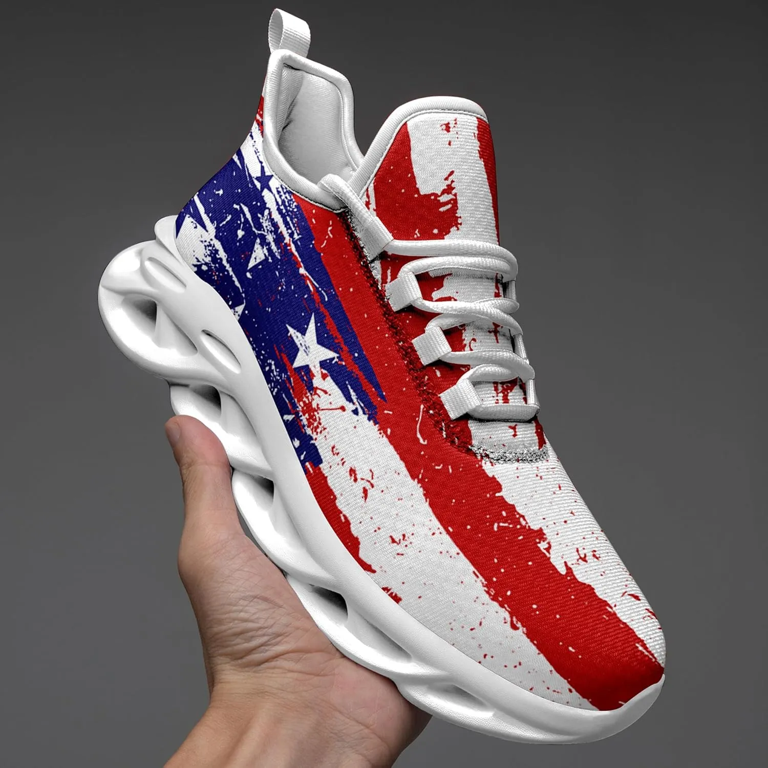 Men's Mesh Running Tennis Shoes, American Flag Patterns Design for Patriotic Enthusiasts and Veterans