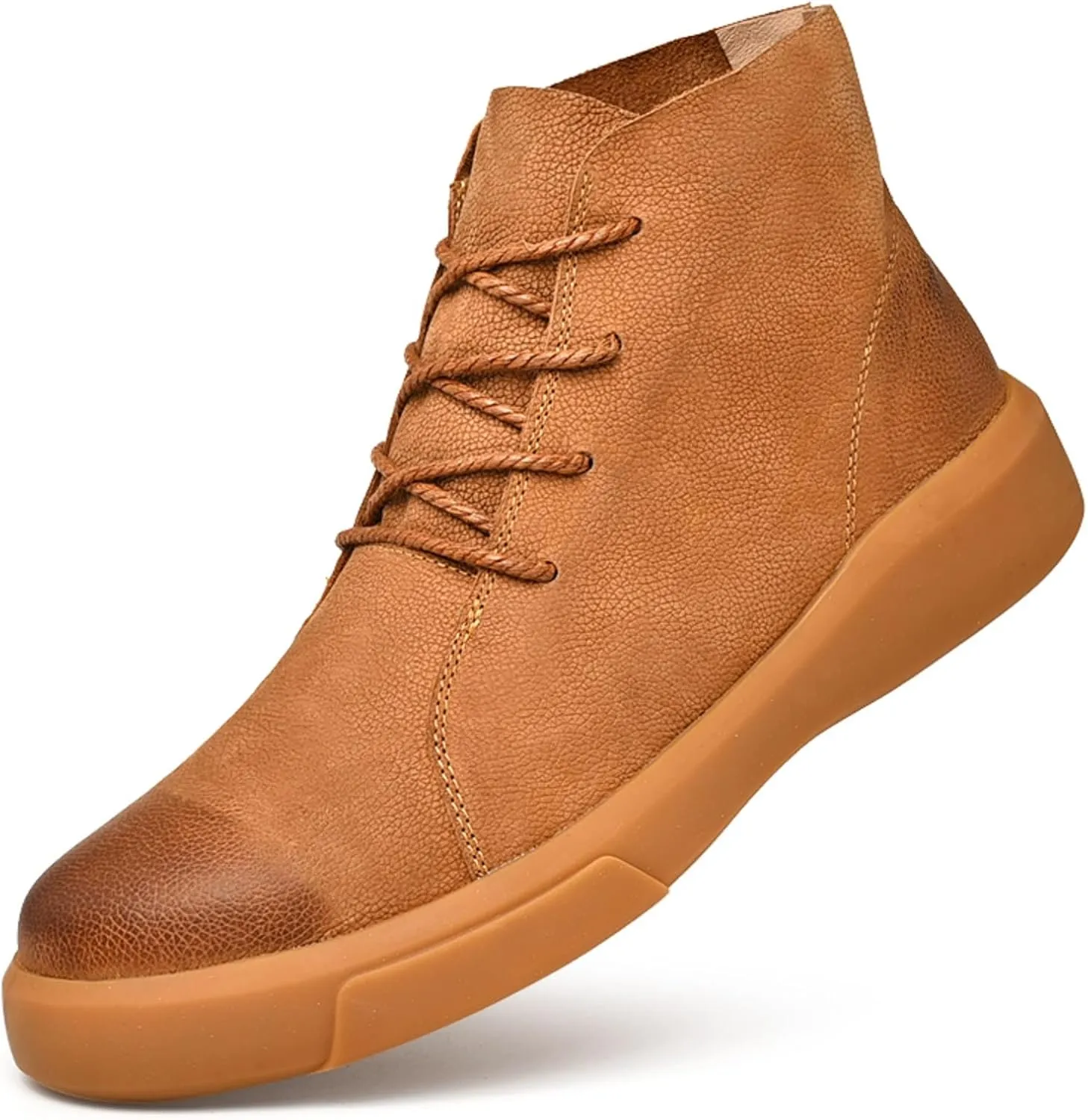 Mens Mid-Top Lace-Up Leather Chukka Ankle Boots Casual Comfortable Round Toe Non-Slip Shoes for Walking Outdoor Hiking