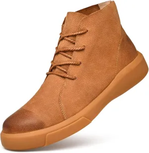Mens Mid-Top Lace-Up Leather Chukka Ankle Boots Casual Comfortable Round Toe Non-Slip Shoes for Walking Outdoor Hiking