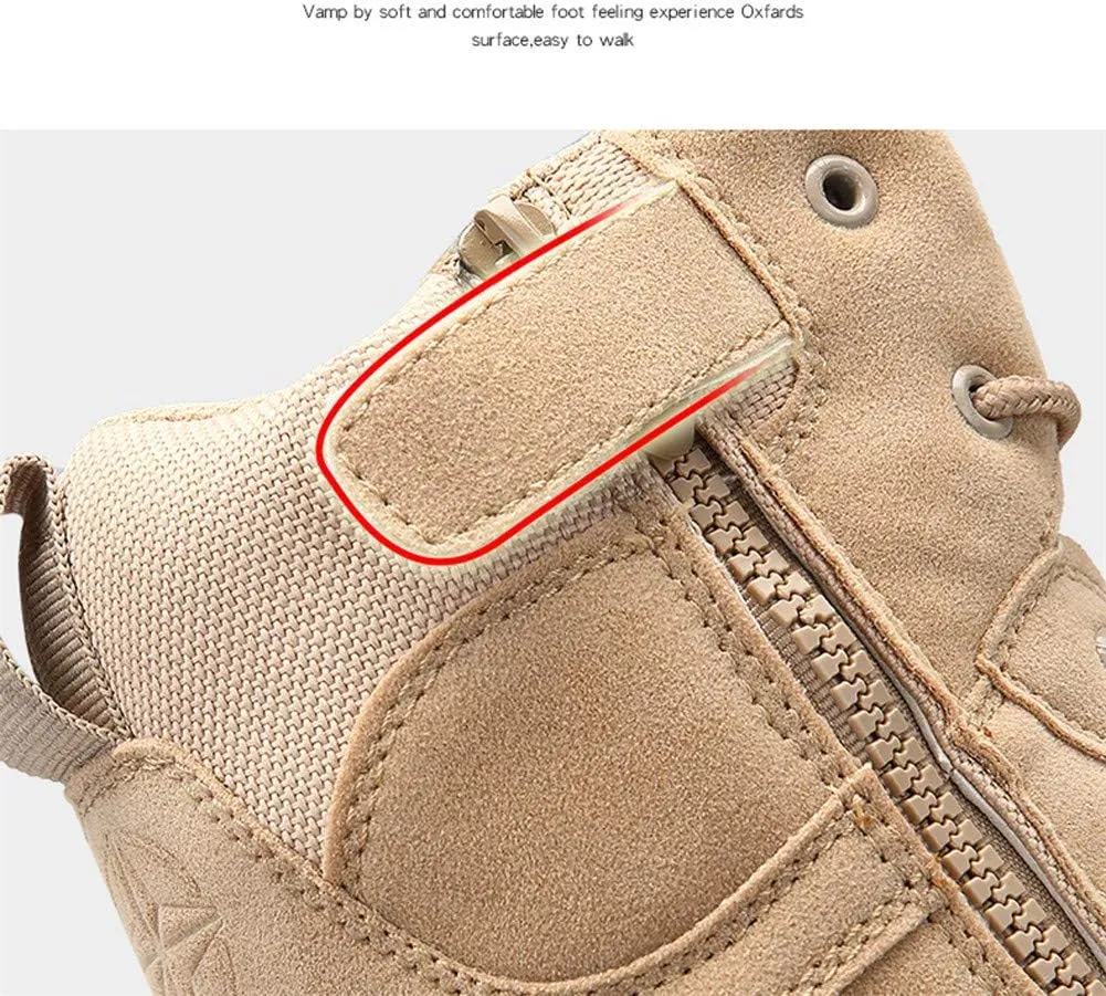 Men's Military and Tactical Combat Ankle Boots Lace up and Zipper Bootie Casual Outdoor Hiking Hunting Shoes Police Training Oxfords