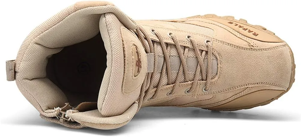 Men's Military and Tactical Combat Ankle Boots Lace up and Zipper Bootie Casual Outdoor Hiking Hunting Shoes Police Training Oxfords