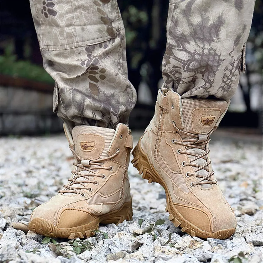 Men's Military and Tactical Combat Ankle Boots Lace up and Zipper Bootie Casual Outdoor Hiking Hunting Shoes Police Training Oxfords