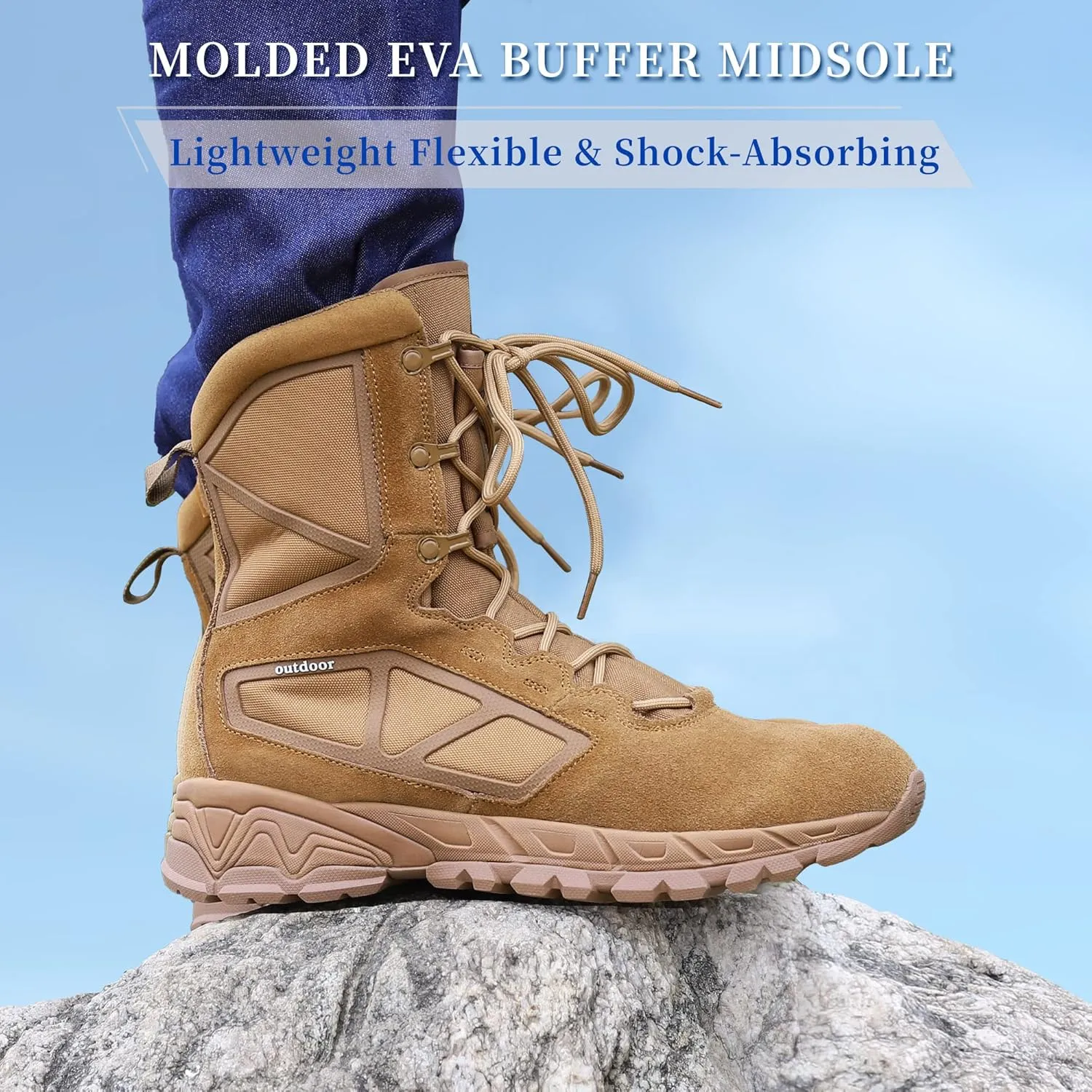 Men's Military Tactical Work Boots Lightweight Side Zipper Army Combat Hiking Boots
