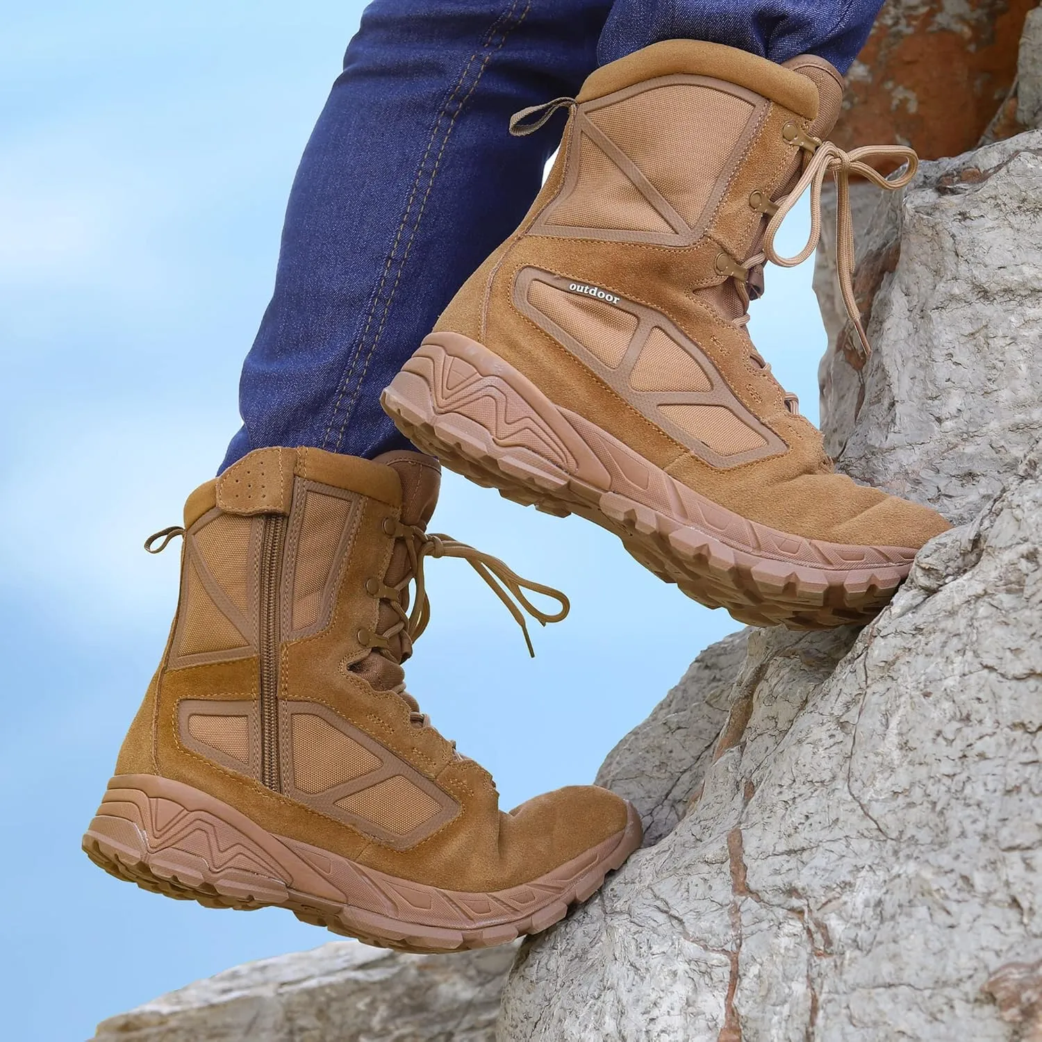 Men's Military Tactical Work Boots Lightweight Side Zipper Army Combat Hiking Boots