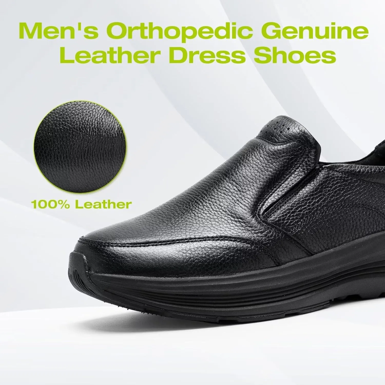 Men's Orthopedic Leather Dress Walking Shoes: Comfortable Orthotic Plantar Fasciitis Oxford Shoes with Arch Support, Flat Feet Casual Business Slip-On Loafers for Foot and Heel Pain Relief