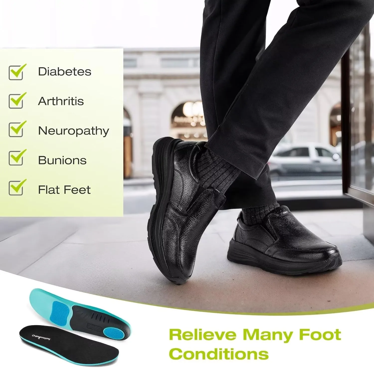 Men's Orthopedic Leather Dress Walking Shoes: Comfortable Orthotic Plantar Fasciitis Oxford Shoes with Arch Support, Flat Feet Casual Business Slip-On Loafers for Foot and Heel Pain Relief