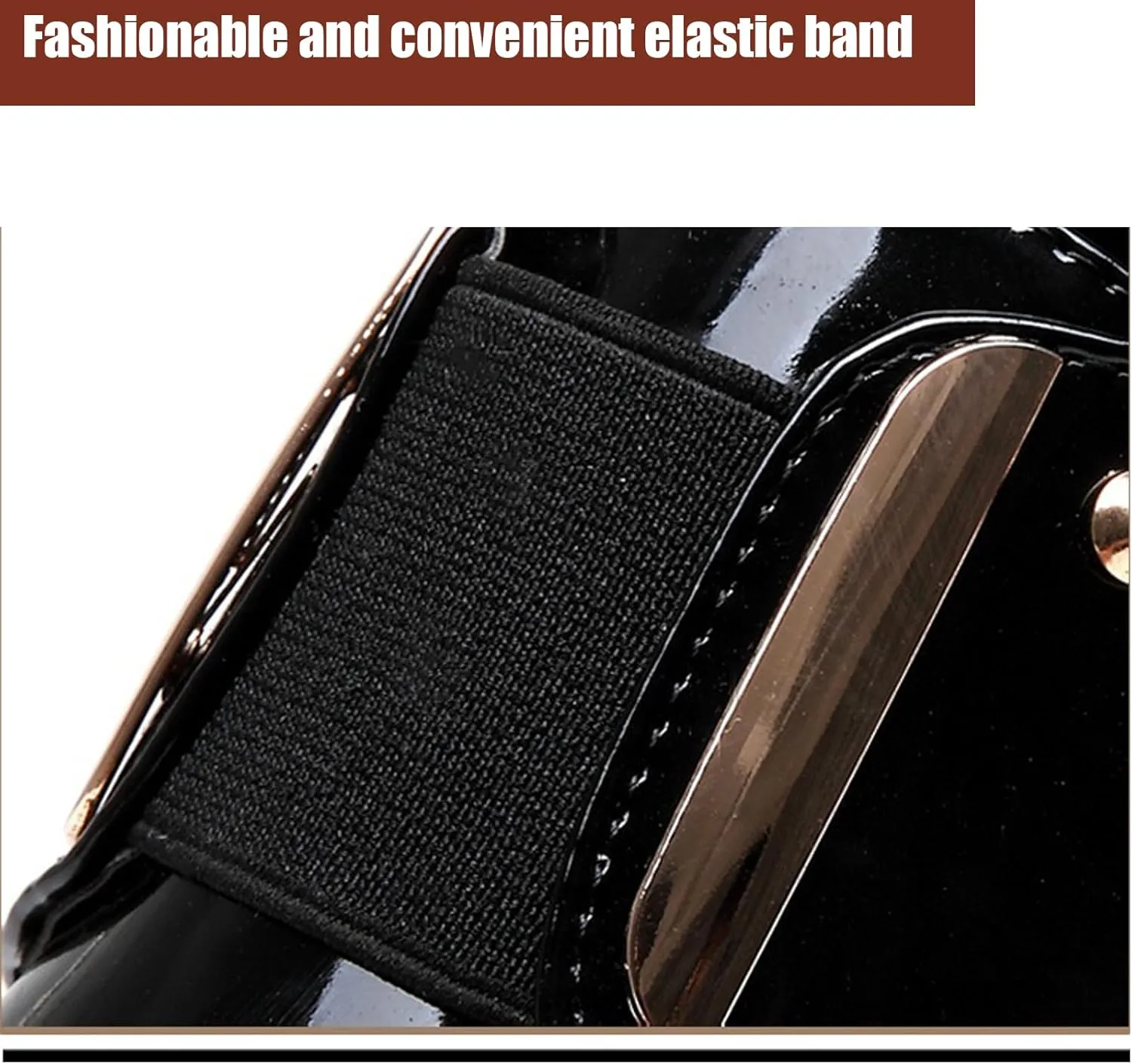 Men's Patent Leather Pointed Toe Dress Loafers, Elastic Band Low Heel Classic Luxury Tuxedo Shoes Business Formal Wedding Party Leather Shoes