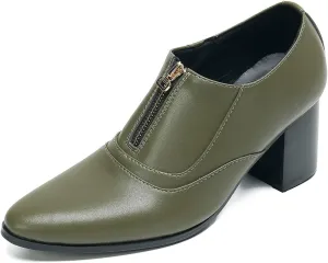 Men's Pump Slip On Loafers Party Dress Casual Leather Shoes Fashion Western Prom Wedding Disco Zipper Heels Shoes for Men Boys