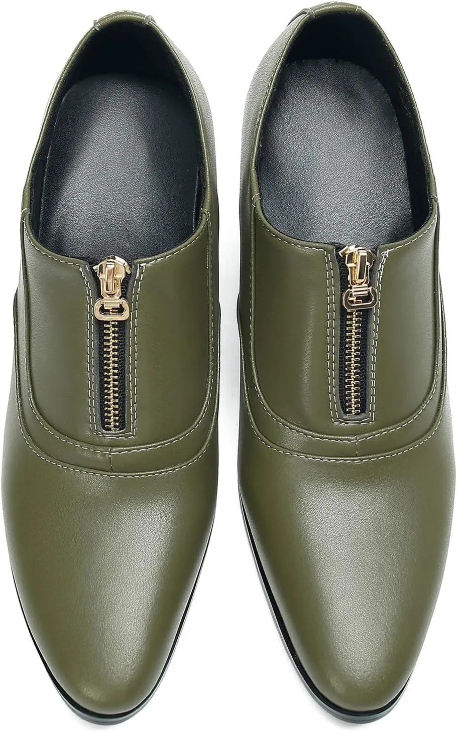 Men's Pump Slip On Loafers Party Dress Casual Leather Shoes Fashion Western Prom Wedding Disco Zipper Heels Shoes for Men Boys