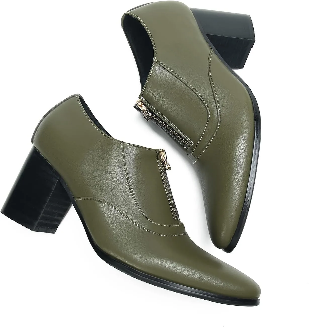 Men's Pump Slip On Loafers Party Dress Casual Leather Shoes Fashion Western Prom Wedding Disco Zipper Heels Shoes for Men Boys