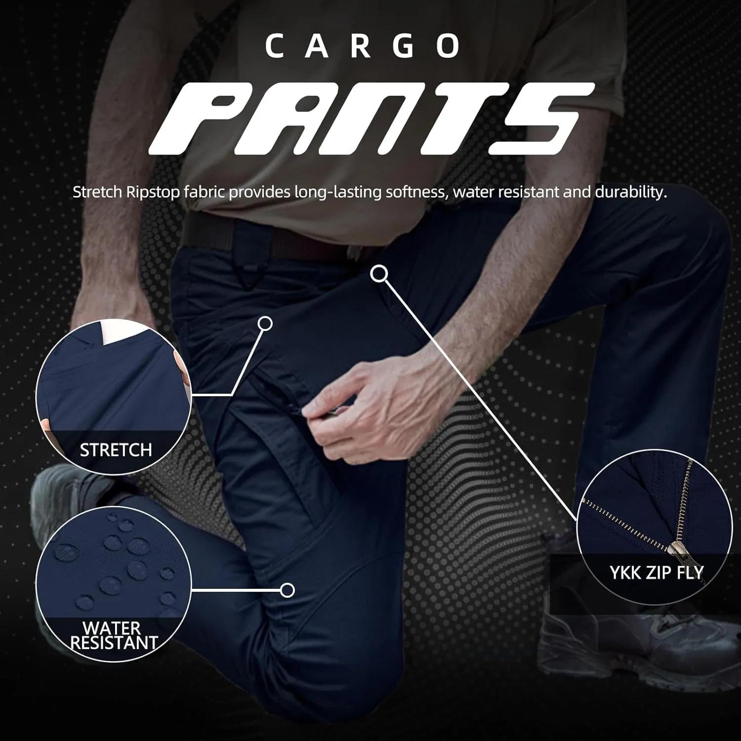 Men's Ripstop Tactical Pants Water Resistant Stretch Cargo Pants Lightweight EDC Hiking Work Pants