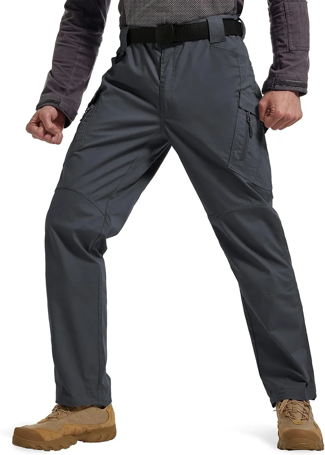 Men's Ripstop Tactical Pants Water Resistant Stretch Cargo Pants Lightweight EDC Hiking Work Pants