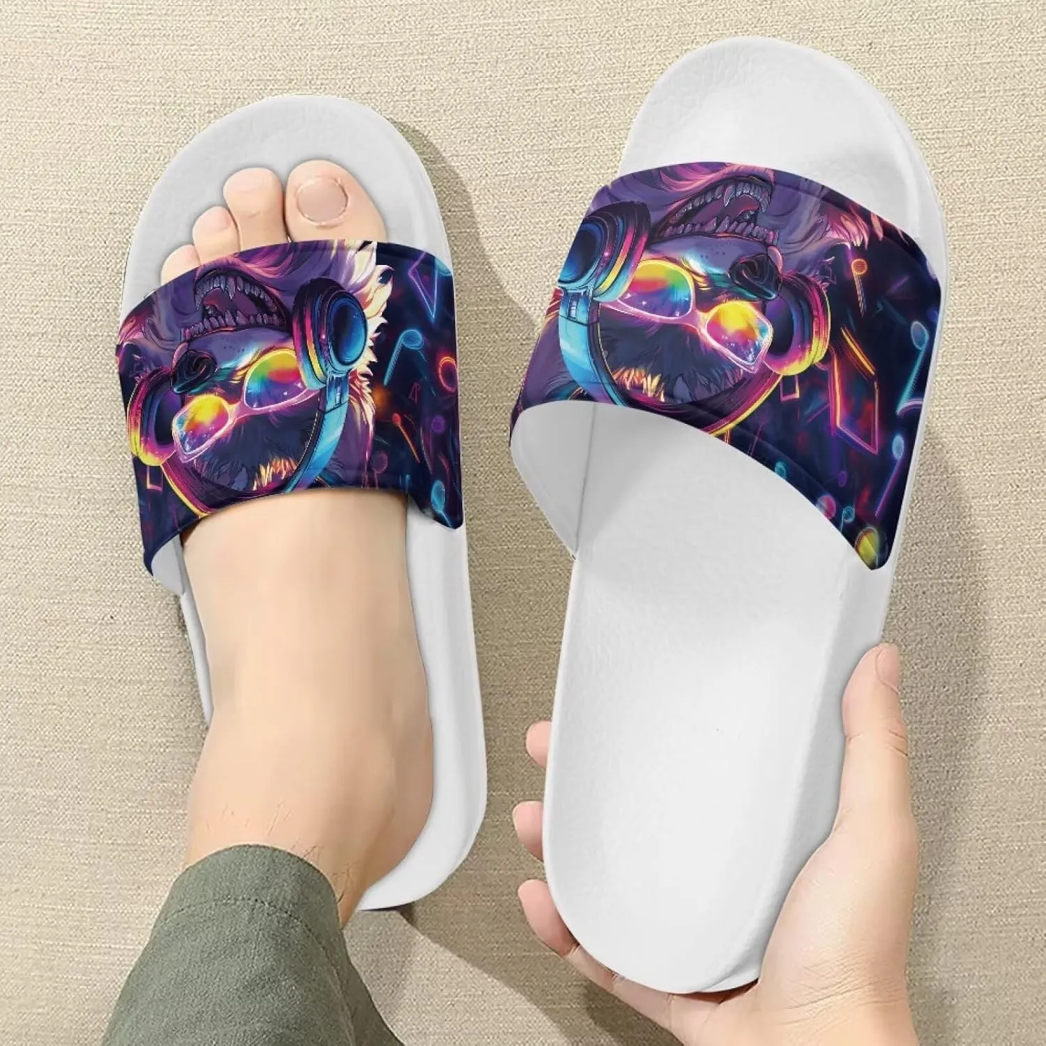 Men's Slide Sandals Lightweight Non Slip Athletic Sandals Open Toe Slip-on Summer Slippers Spa Flip Flops White Sole Size 5-14