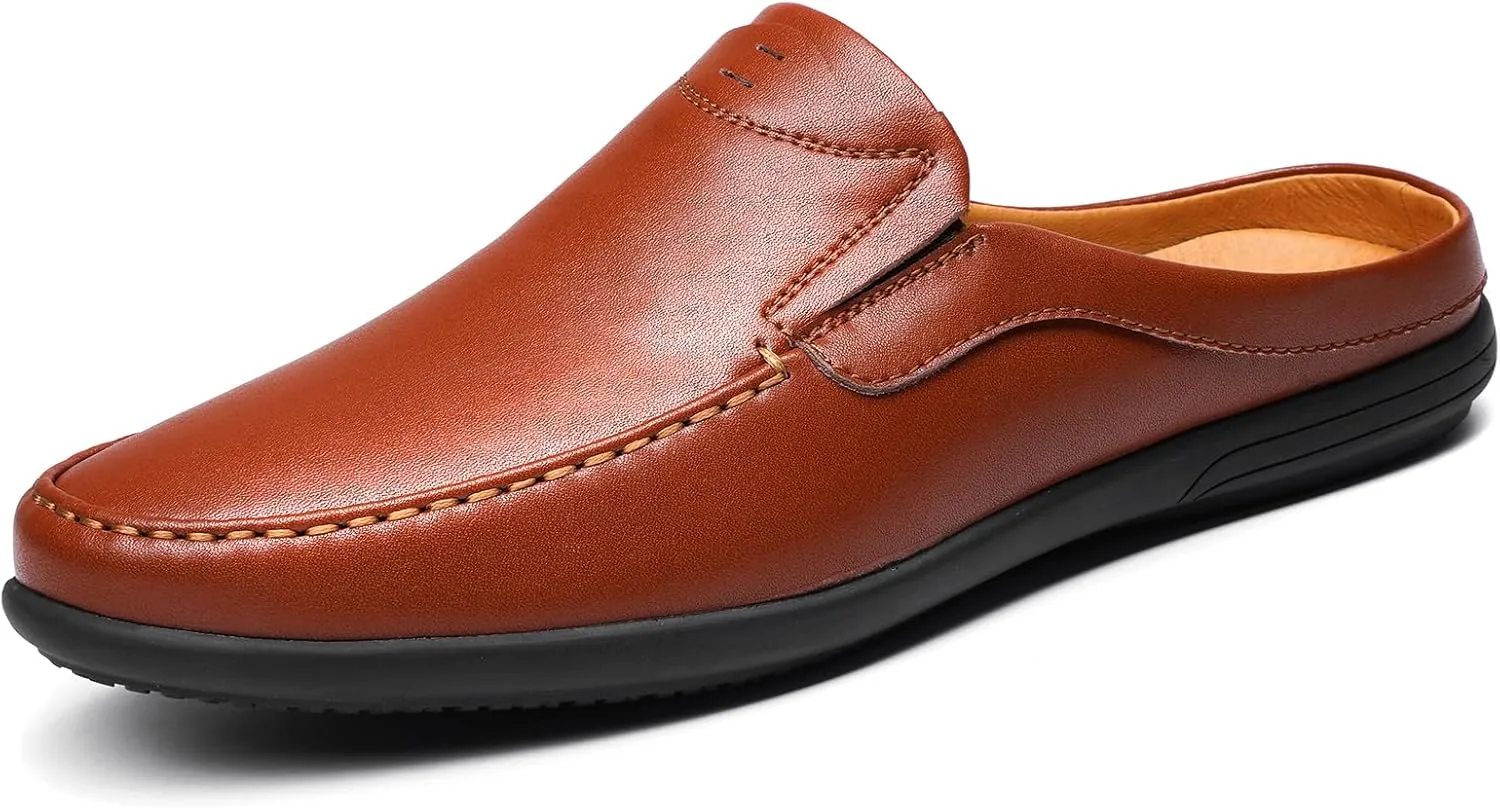 Men’s Slip-On Loafers Handmade Leather Slippers Breathable Comfortable Soft Hand Stitched no-heel Casual Shoes For Men